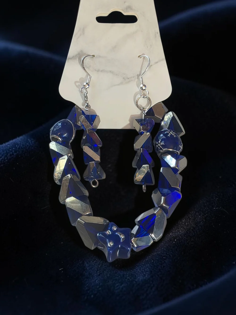 Handmade Royal Blue Crystal Star Bracelet and Earring Set